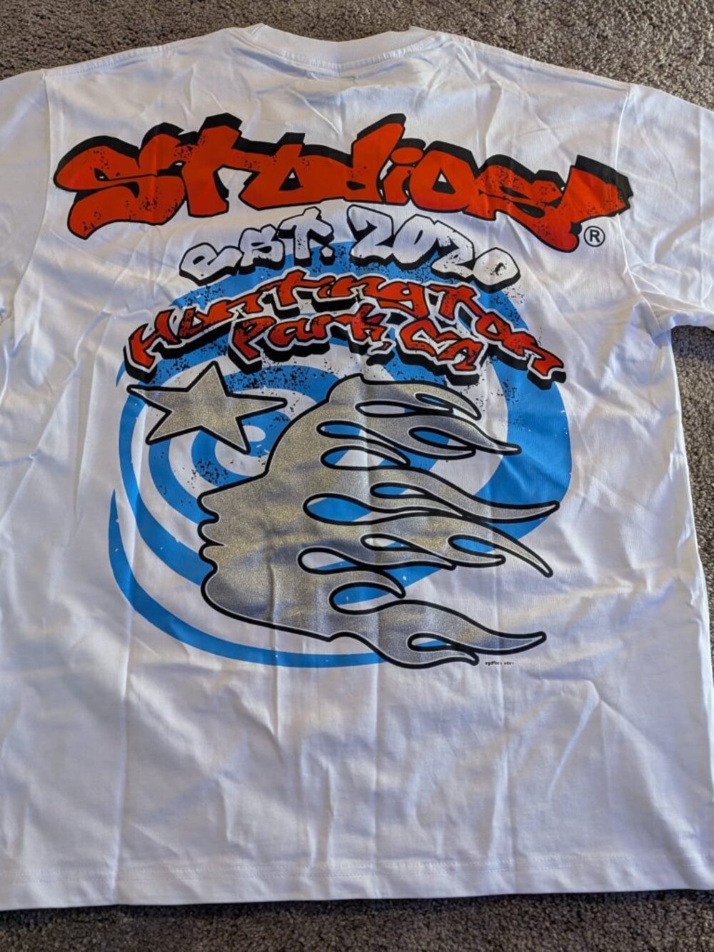 Hellstar Studios Screaming Kid T-Shirt White FW24 NWT Bear Blue Orange Graffiti